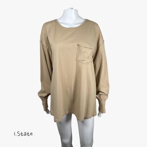 1State Women's Raw Edge Long Sleeve Sweater in Mallorca Heather Size M Casual